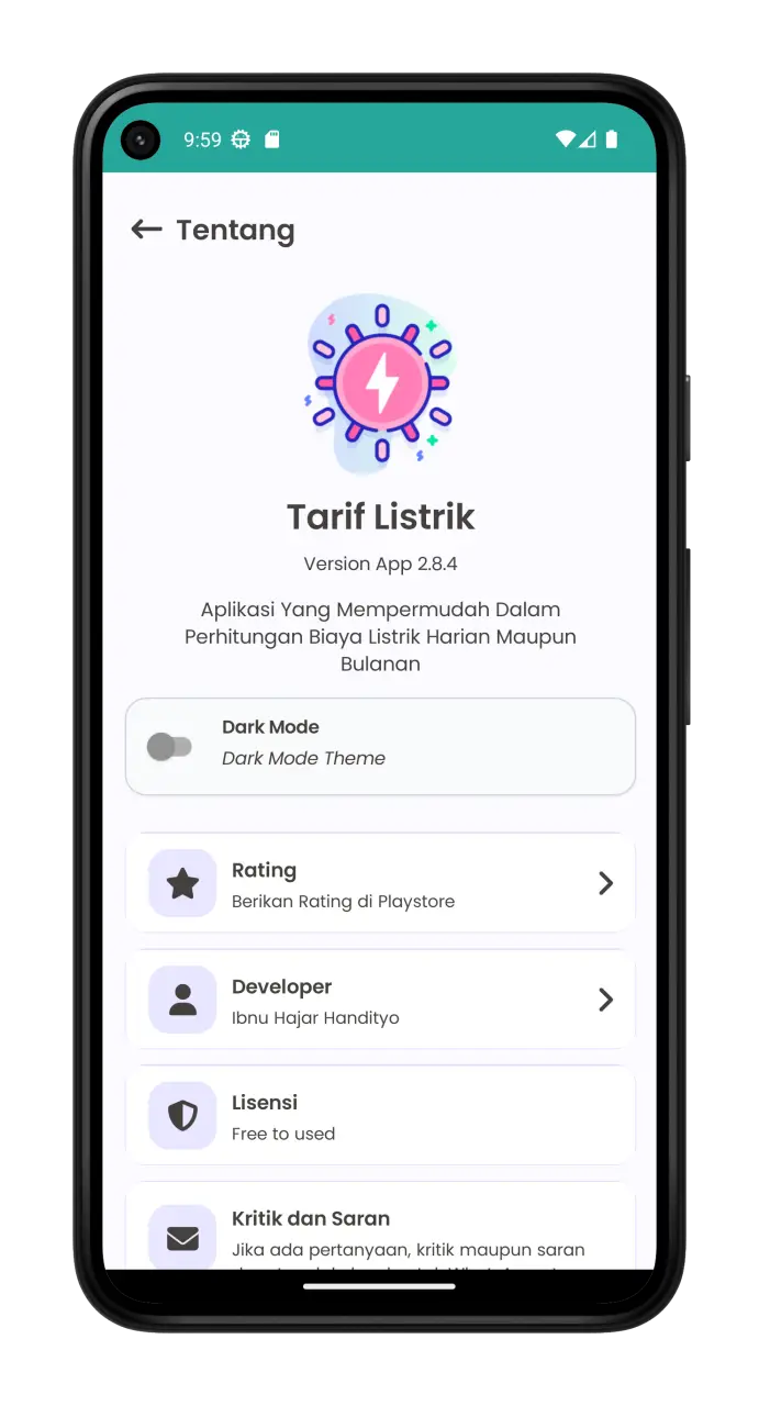 Tangkapan layar Aplikasi Biaya Tarif Listrik 6